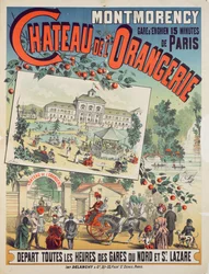 Affiche de voyage faisant la publicité des voyages en train de Paris au 